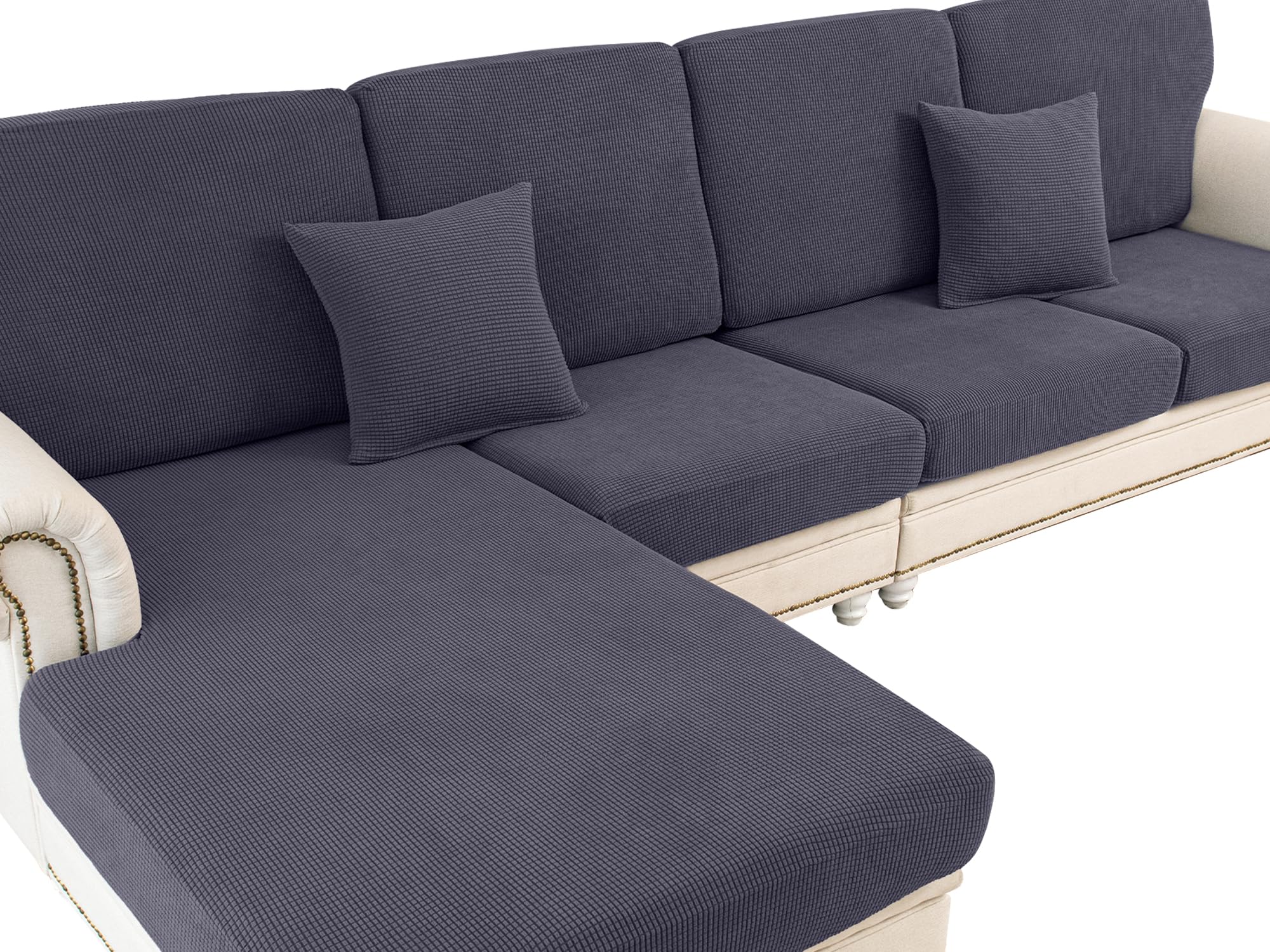 Dark Grey Stretch Couch Cushion Covers for Sectional Sofas and Seats - Furniture Protector and Easy Cleaning - 3 Pieces 