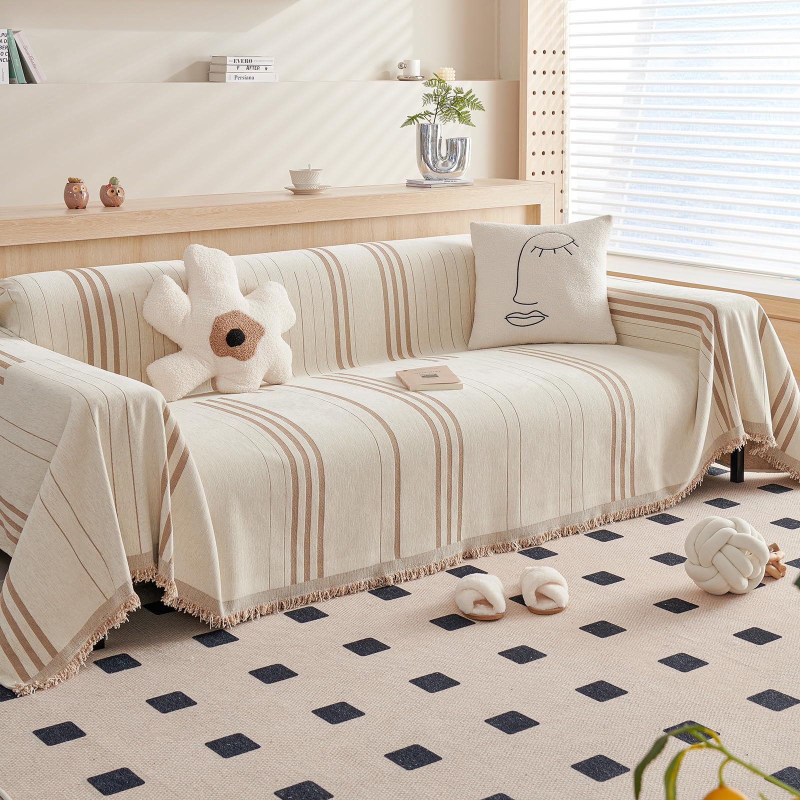 DREAMINGO Chenille Couch Cover for Dogs Beige Loveseat Sofa Protector 71"x118" 
DREAMINGO Vertical Stripe Jacquard Sofa 